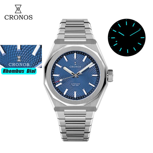 Cronos Automatic Watch 39mm - Rhombus Perlage Dial Miyota 90S5 Men's Watch