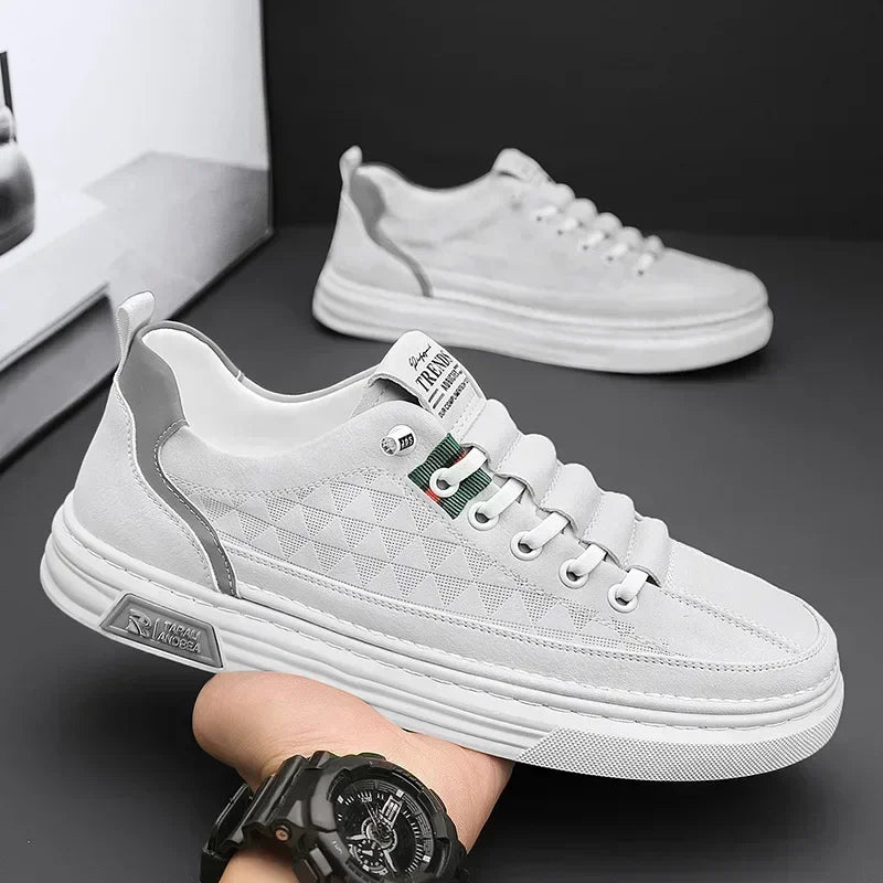 White Leather Sneakers for Men - Comfortable Casual Shoes for Everyday Wear