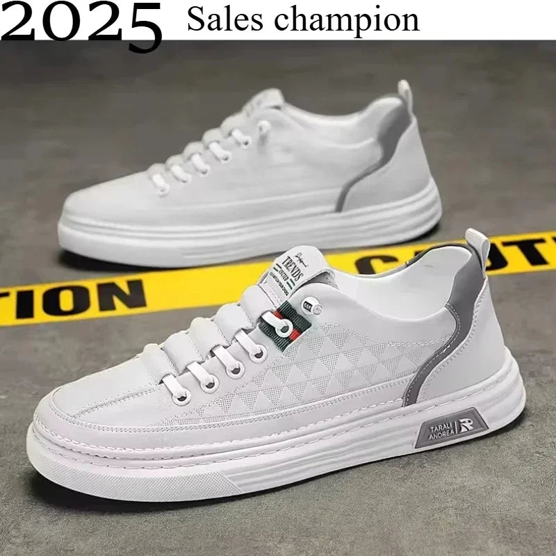 White Leather Sneakers for Men - Comfortable Casual Shoes for Everyday Wear
